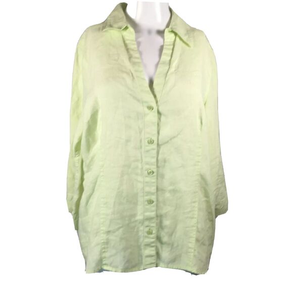 Talbots Shirt‎ Womens Sz LP Petites Light Green Linen Long Sleeve Button Down - Picture 1 of 8